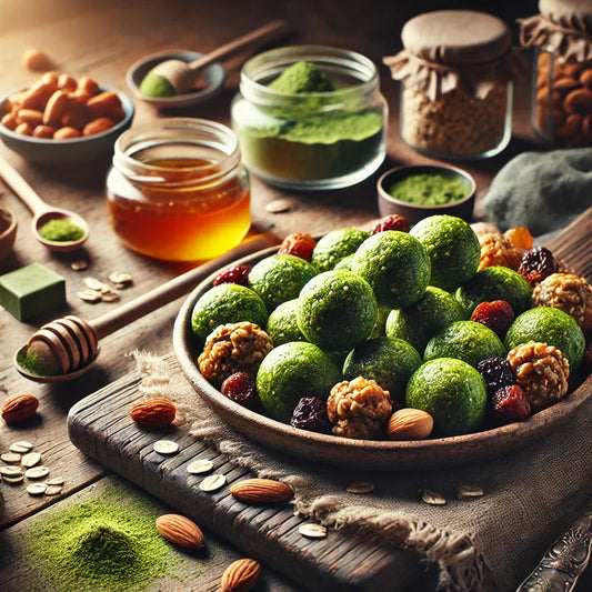 Matcha Energijos Kamuoliukai – Sveiki Užkandžiai